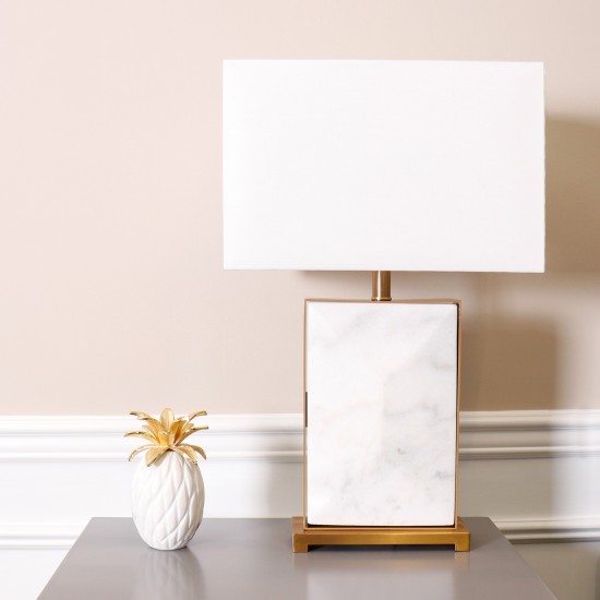 Reign White Marble and Gold Metal Body Table Lamp - H25"xW16"xD8", On-Off Switch