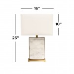 Reign White Marble and Gold Metal Body Table Lamp - H25"xW16"xD8", On-Off Switch
