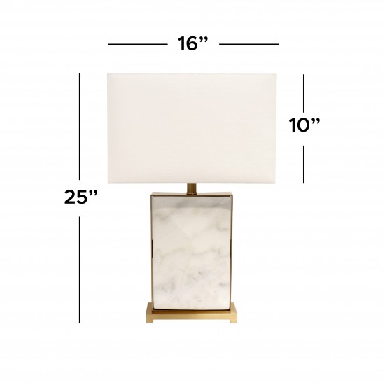 Reign White Marble and Gold Metal Body Table Lamp - H25"xW16"xD8", On-Off Switch