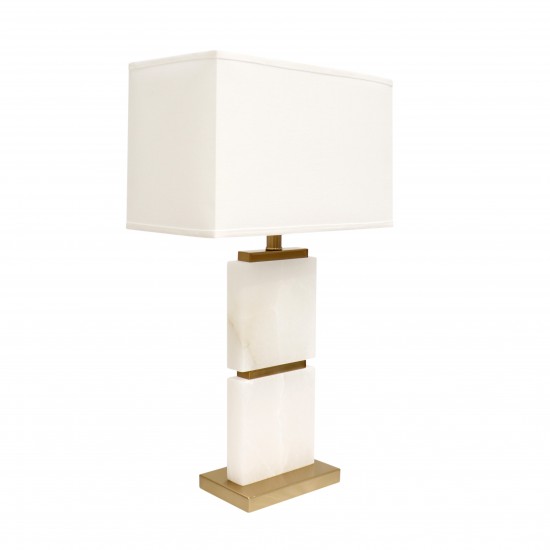 Imperial White Marble and Gold Metal Body Table Lamp - 27x16, On-Off Switch