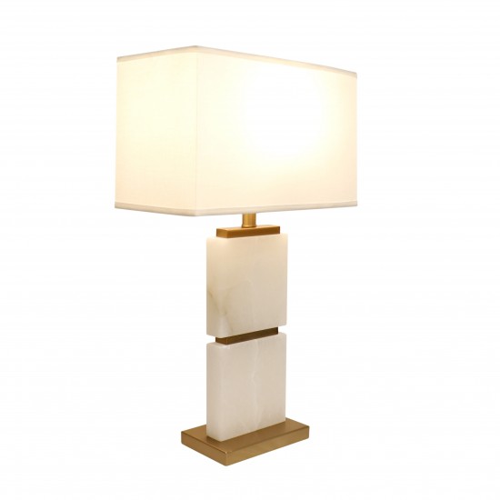 Imperial White Marble and Gold Metal Body Table Lamp - 27x16, On-Off Switch