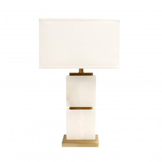 Imperial White Marble and Gold Metal Body Table Lamp - 27x16, On-Off Switch