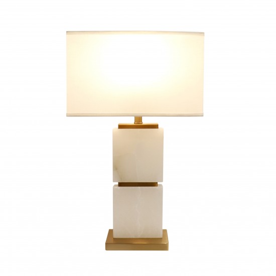 Imperial White Marble and Gold Metal Body Table Lamp - 27x16, On-Off Switch