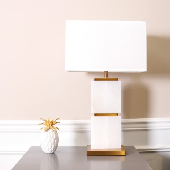 Imperial White Marble and Gold Metal Body Table Lamp - 27x16, On-Off Switch