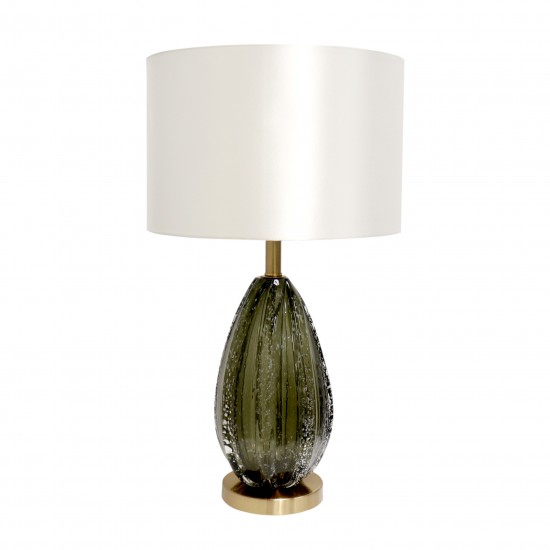 Felicia Table Lamp- 26x8 Green Glass and White Drum Shade for Indoor or Office