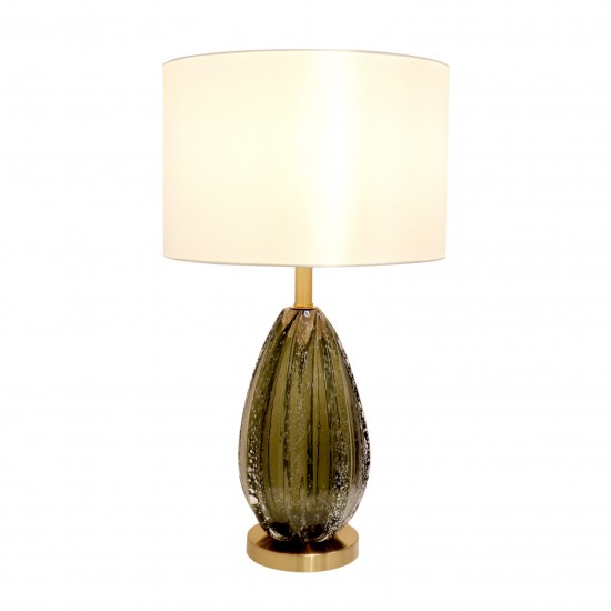 Felicia Table Lamp- 26x8 Green Glass and White Drum Shade for Indoor or Office