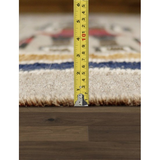 Pasargad Home Navajo Style Hand-Woven Wool Multicolor Area Rug- 4' 2" X 7'10"