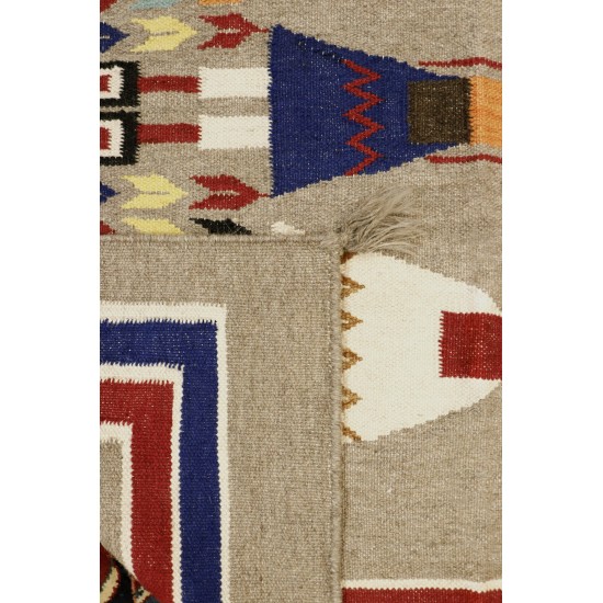 Pasargad Home Navajo Style Hand-Woven Wool Multicolor Area Rug- 4' 0" X 5'10"