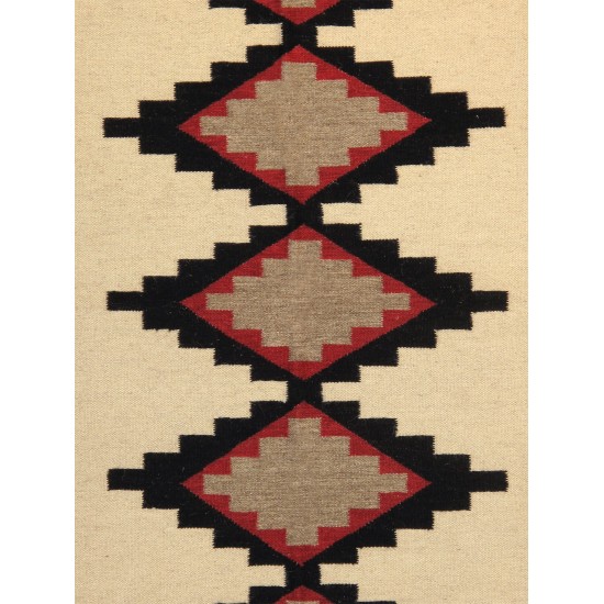 Pasargad Home Navajo Style Hand-Woven Wool Ivory Area Rug- 5' 0" X 7' 1"