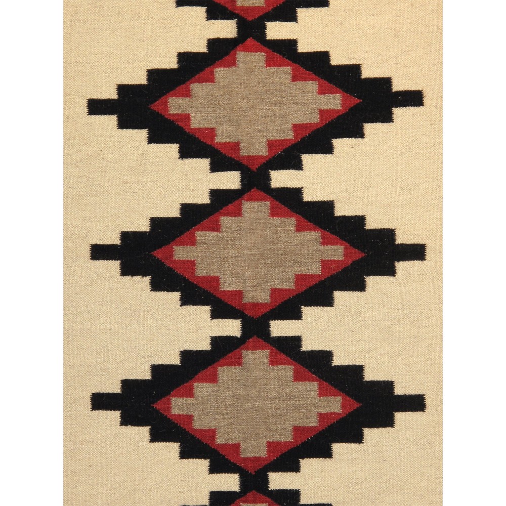 Pasargad Home Navajo Style Hand-Woven Wool Ivory Area Rug- 5' 0" X 7' 1"