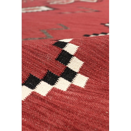 Pasargad Home Navajo Style Hand-Woven Wool Red Area Rug- 8' 1" X 9'10"