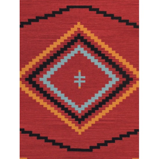 Pasargad Home Navajo Style Hand-Woven Wool Red Area Rug- 8' 3" X 9'11"