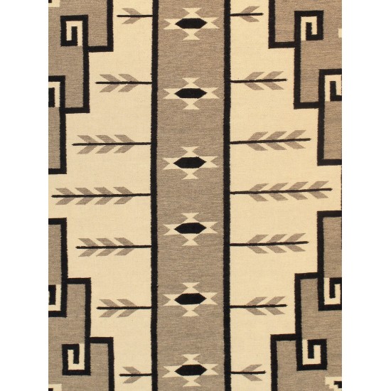 Pasargad Home Navajo Style Hand-Woven Wool Taupe Area Rug- 9' 1" X 11'10"