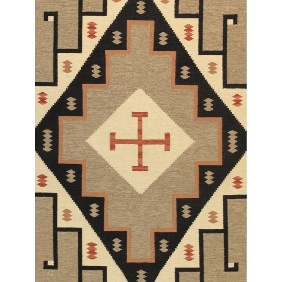 Pasargad Home Navajo Style Hand-Woven Wool Mocha Area Rug- 8' 9" X 11'11"