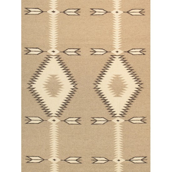 Pasargad Home Navajo Style Hand-Woven Wool Beige Area Rug- 8' 1" X 9' 9"