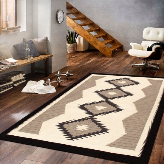 Pasargad Home Navajo Style Hand-Woven Wool Mocha Area Rug- 8' 0" X 9'11"