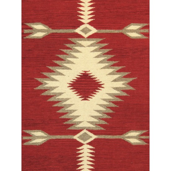 Pasargad Home Navajo Style Hand-Woven Wool Red Area Rug- 3' 2" X 4'10"