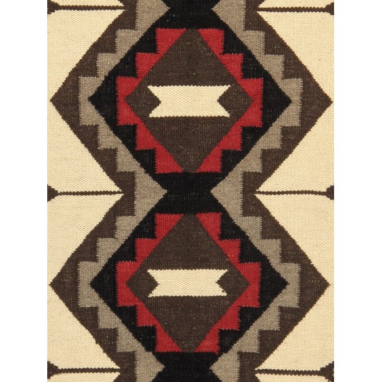 Navajo Style Hand-Woven Wool Ivory Area Rug- 3' 1" X 4'11" PNT-252 3x5