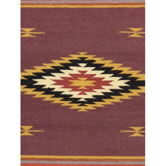 Pasargad Home Navajo Style Hand-Woven Wool Purple Area Rug- 2' 1" X 3' 0"