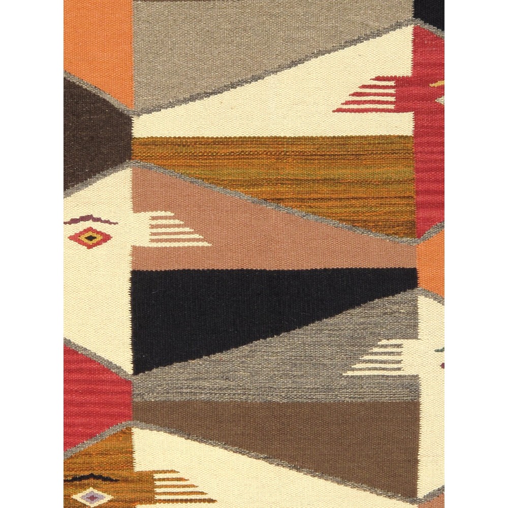 Pasargad Home Navajo Style Hand-Woven Wool Charcoal Area Rug- 3' 0" X 4'11"