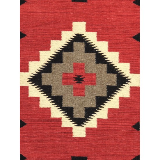 Pasargad Home Navajo Style Hand-Woven Wool Red Area Rug- 3' 1" X 5' 0"