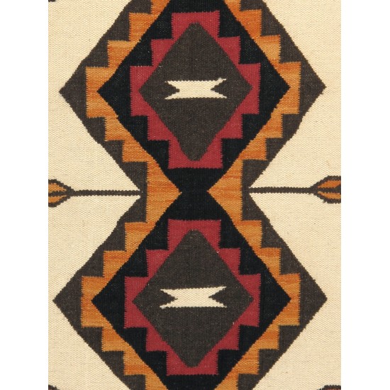 Pasargad Home Navajo Style Hand-Woven Wool Ivory Area Rug- 3' 2" X 4'11"