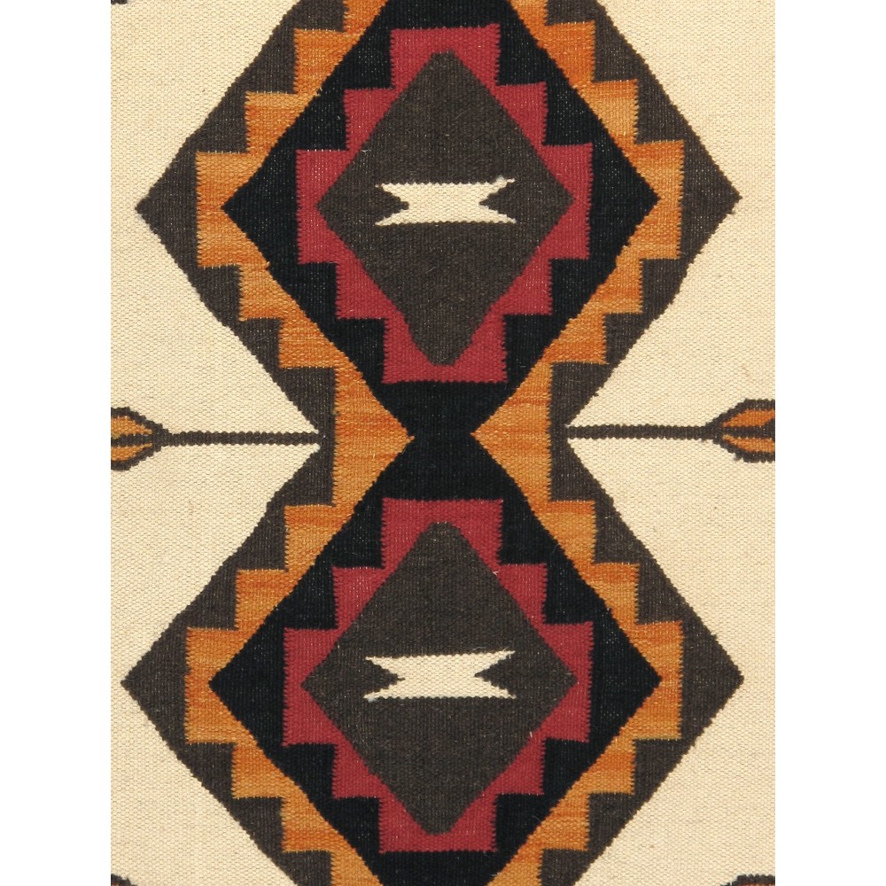 Pasargad Home Navajo Style Hand-Woven Wool Ivory Area Rug- 3' 2" X 4'11"