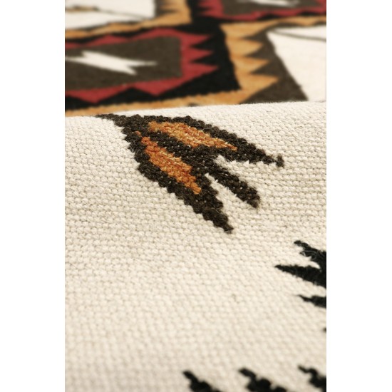 Pasargad Home Navajo Style Hand-Woven Wool Ivory Area Rug- 3' 2" X 4'11"