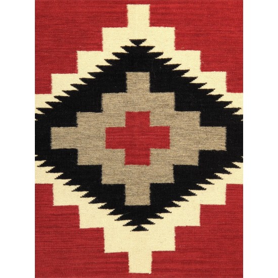 Pasargad Home Navajo Style Hand-Woven Wool Red Area Rug- 4' 3" X 5'11"