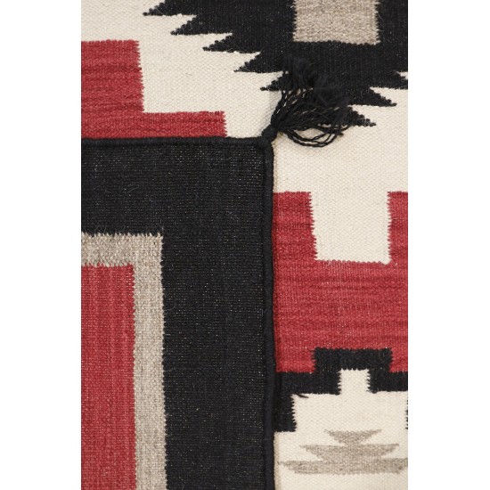 Pasargad Home Navajo Style Hand-Woven Wool Red Area Rug- 4' 3" X 5'11"