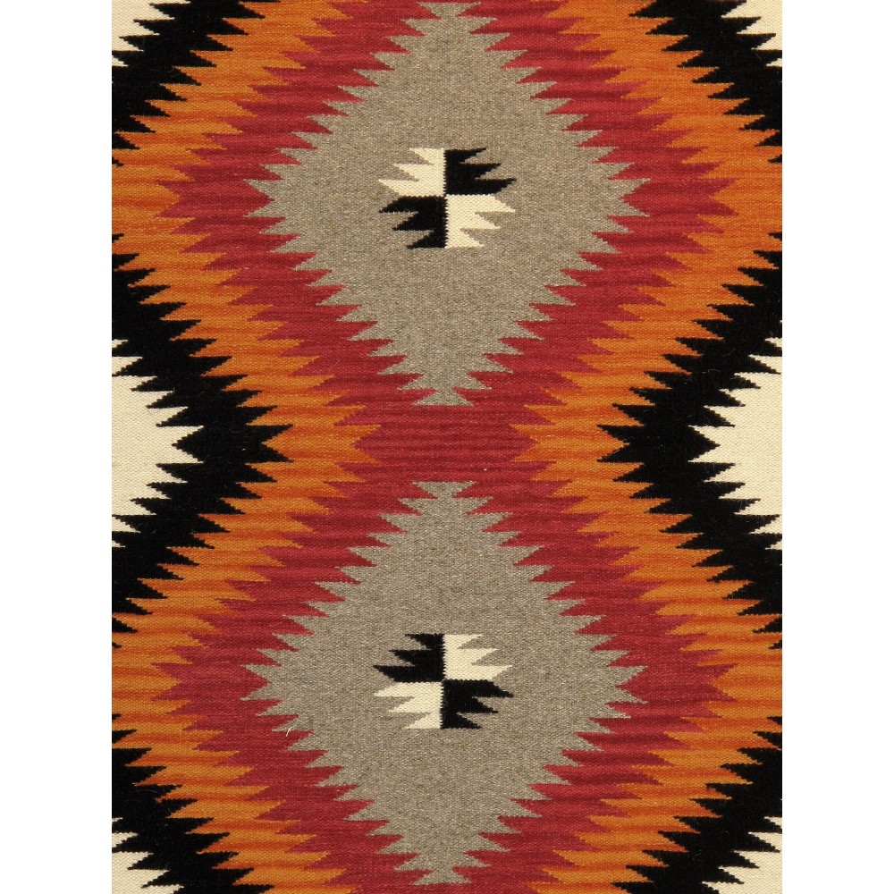 Pasargad Home Navajo Style Hand-Woven Wool Ivory Area Rug- 4' 1" X 5'11"