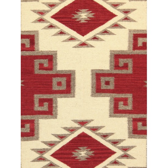 Pasargad Home Navajo Style Hand-Woven Wool Red Area Rug- 4' 2" X 5'11"