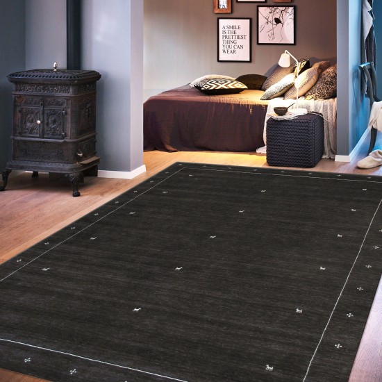 Pasargad Home Gramercy Hand-Loomed Silk & Wool Charcoal Area Rug- 4' 0" X 6' 0"