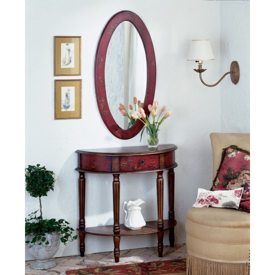 Mozart Red Hand Painted Demilune Console Table, 667065