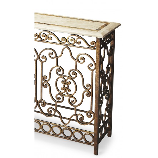 Contessa Iron & Fossil Stone Console Table, 3108025