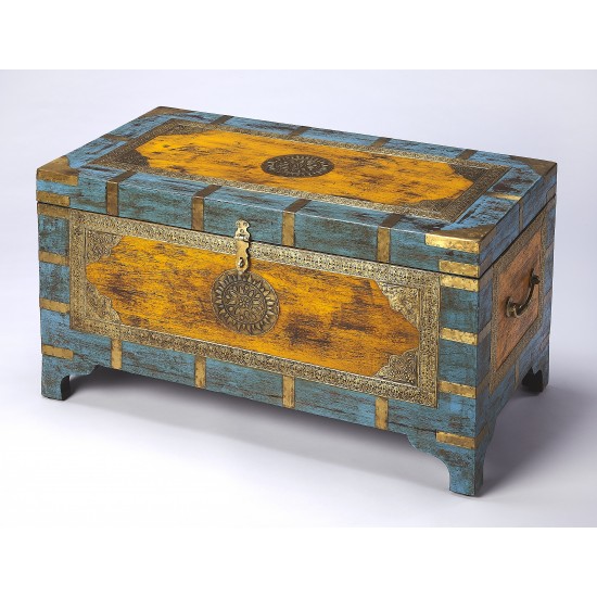 Nador Painted Brass Inlay Storage Trunk, 3365290