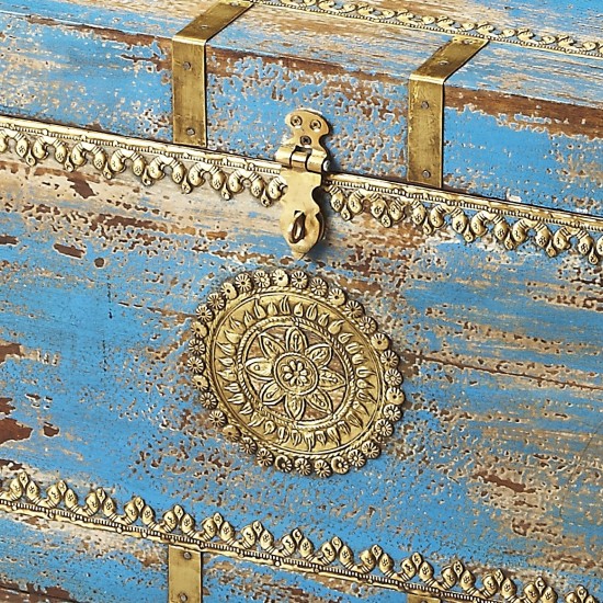 Neela Painted Brass Inlay Storage Trunk, 3387290