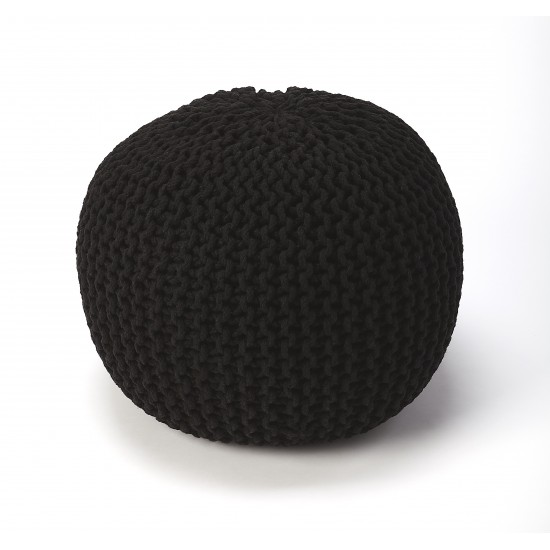 Pincushion Black Woven Pouffe, 3689295