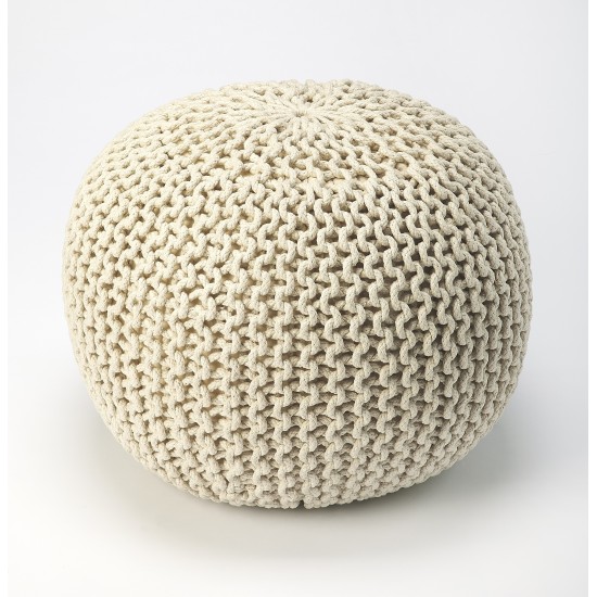 Pincushion Cream Woven Pouffe, 3689984