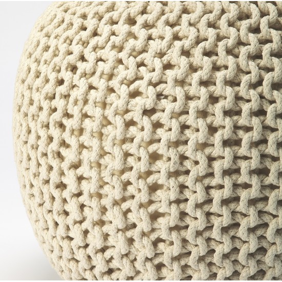 Pincushion Cream Woven Pouffe, 3689984