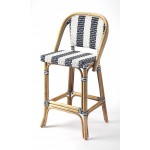 Lila Blue & White Stripe Rattan Bar Stool, 3715291