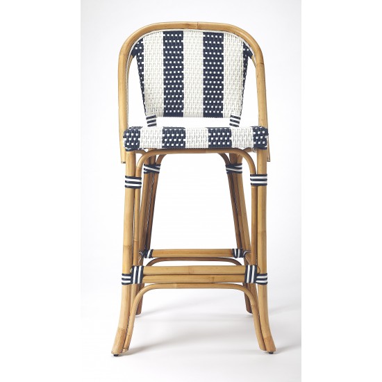 Lila Blue & White Stripe Rattan Bar Stool, 3715291