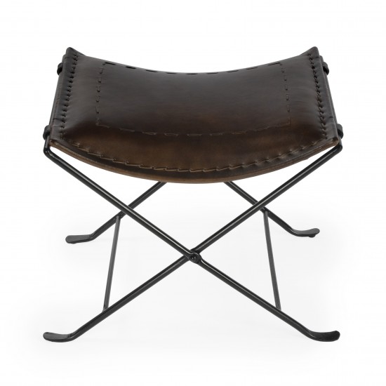 Melton Dark Brown Leather Stool , 3722117