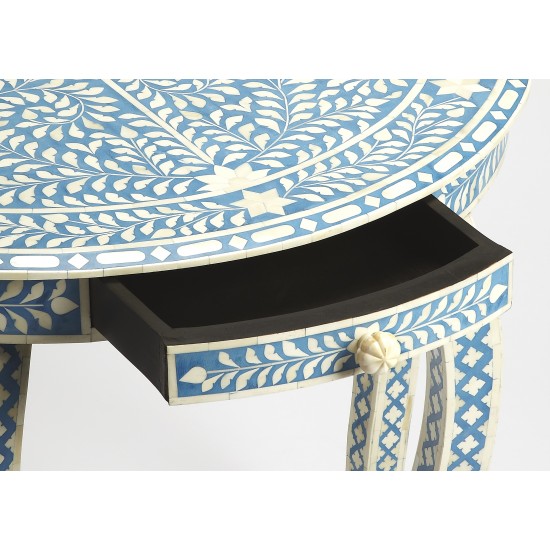 Darrieux Blue Bone Inlay Demilune Console Table, 3881319