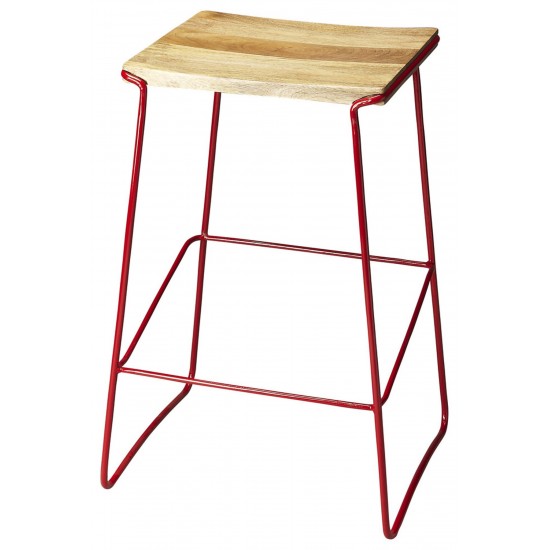 Parrish Wood & Red Metal Bar Stool, 4271293