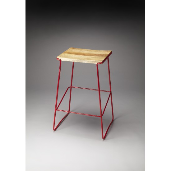 Parrish Wood & Red Metal Bar Stool, 4271293