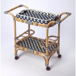 Selena Blue & White Rattan Bar Cart, 5397291