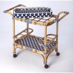 Selena Blue & White Rattan Bar Cart, 5397291