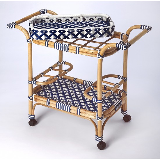 Selena Blue & White Rattan Bar Cart, 5397291