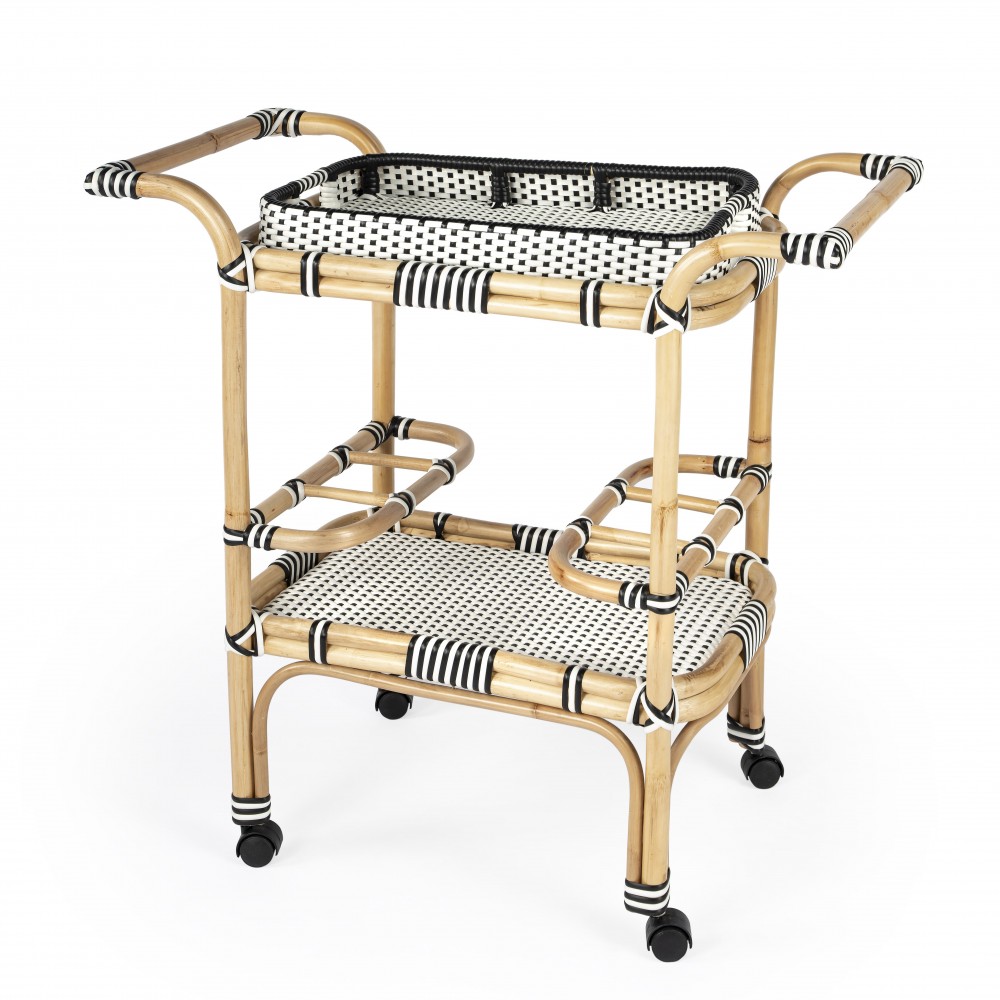 Selena Black & White Rattan Bar Cart, 5397295